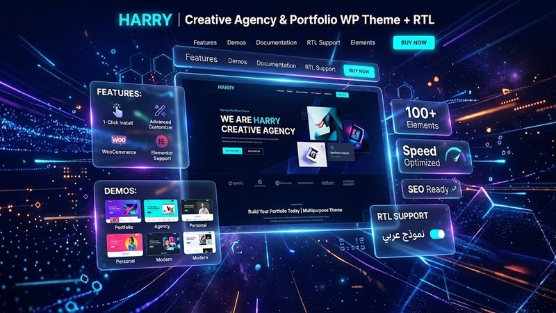 Harry v1.3.2 – Creative Agency & Portfolio WordPress Theme (+ RTL Support, 12+ Prebuilt Homes)