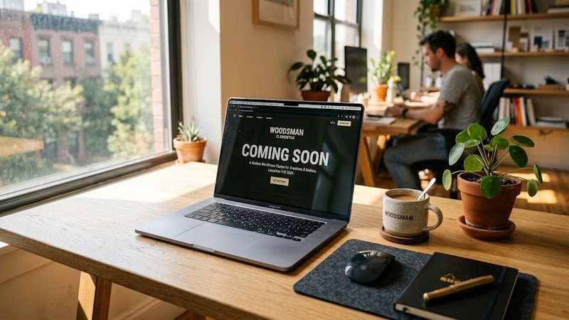 Woodsman v4.0.2 – Elementor Coming Soon WordPress Theme (Minimal Business Landing Page, Countdown Timer & Progress Bar)