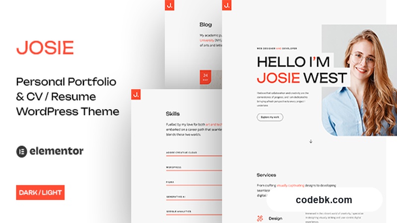 Josie v1.1.0 – CV Resume & Portfolio WordPress Theme (Elementor Builder, Dark/Light Mode)