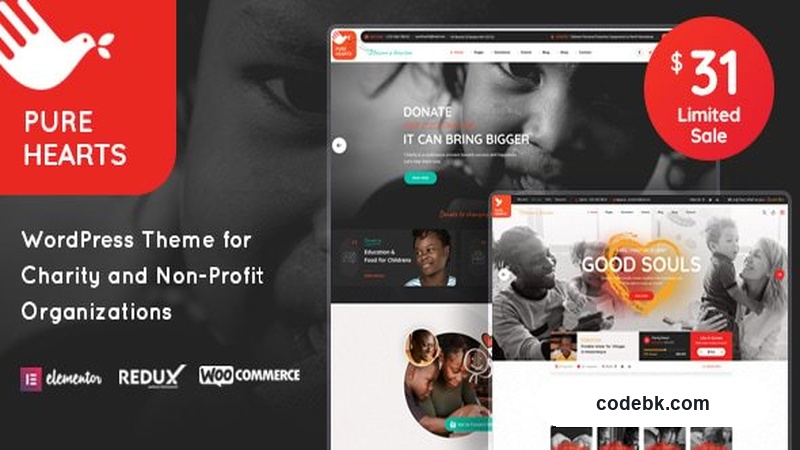 Pure Hearts v2.5 – Charity & Nonprofit WordPress Theme (Elementor, 15+ Inner Pages)