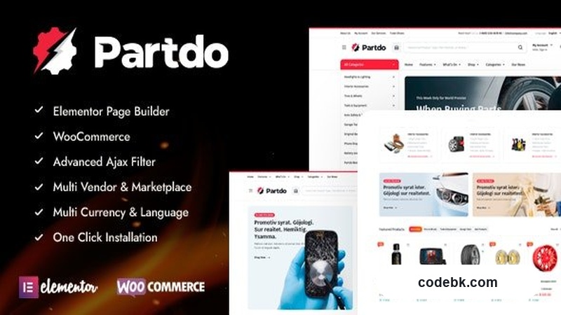Partdo v1.5.0 – Auto Parts & Tools Shop WooCommerce Theme (Elementor-Powered Demo Library)