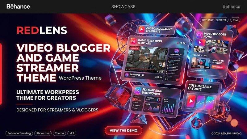 Redlens v1.3.5 – Video Blogger & Game Streamer WordPress Theme (Gutenberg-Powered, WooCommerce-Ready)