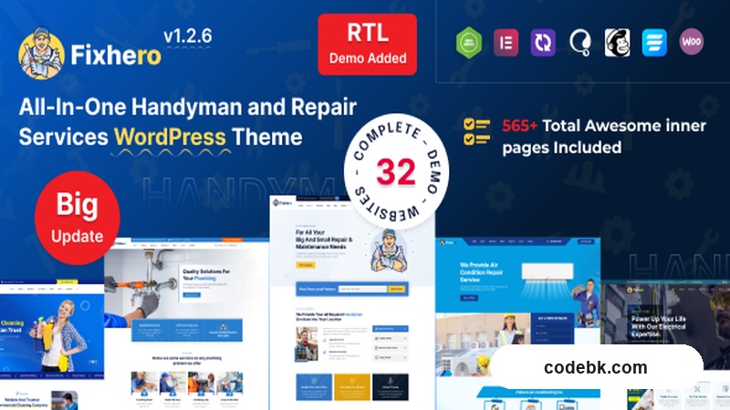 Fixhero v1.3.1 – Handyman & Repair Services WordPress Theme (Elementor-Powered, WooCommerce Ready)