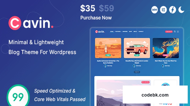 Cavin v1.9 – Minimal & Lightweight WordPress Blog Theme for Personal, Lifestyle & Travel Blogs (Elementor + Gutenberg)