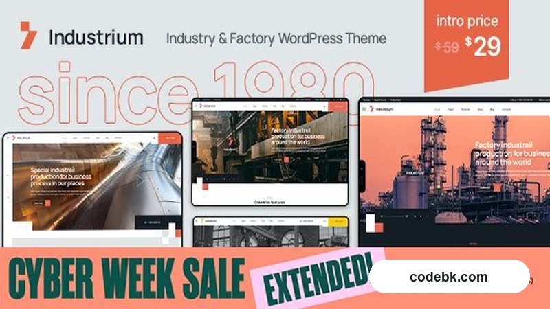 Industrium v1.5.7 – Industry & Factory WordPress Theme (Elementor-Powered, Dark Industrial Design)