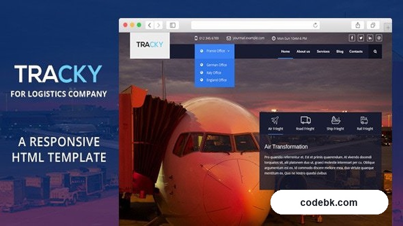 Tracky v1.0.3 – Transport & Logistics Responsive HTML Template (Bootstrap Grid, Pre-Built Sections, Fully Customizable)