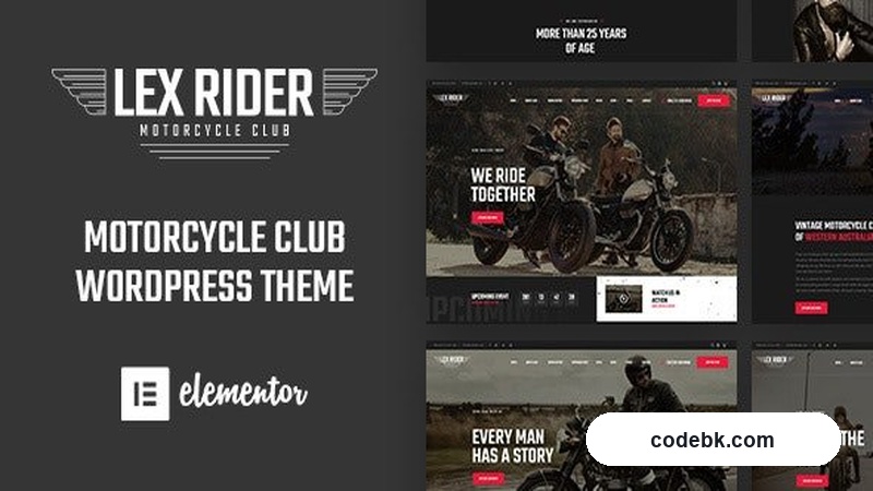 LexRider v1.6.9 – Motorcycle Club WordPress Theme (Elementor-Powered Biker & Riding Lifestyle Site Builder)