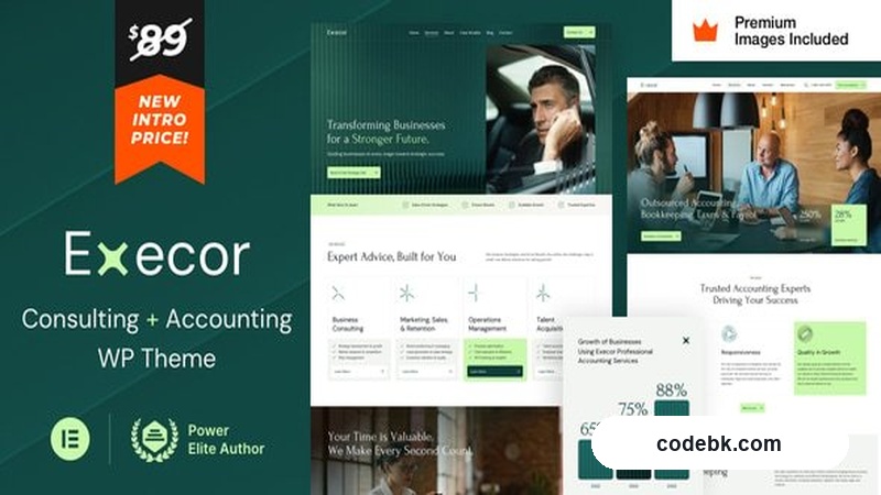 Execor v21 – Accounting & Management Consulting WordPress Theme for Financial Firms (Elementor-Powered, 10+ Pre-Built Demos)