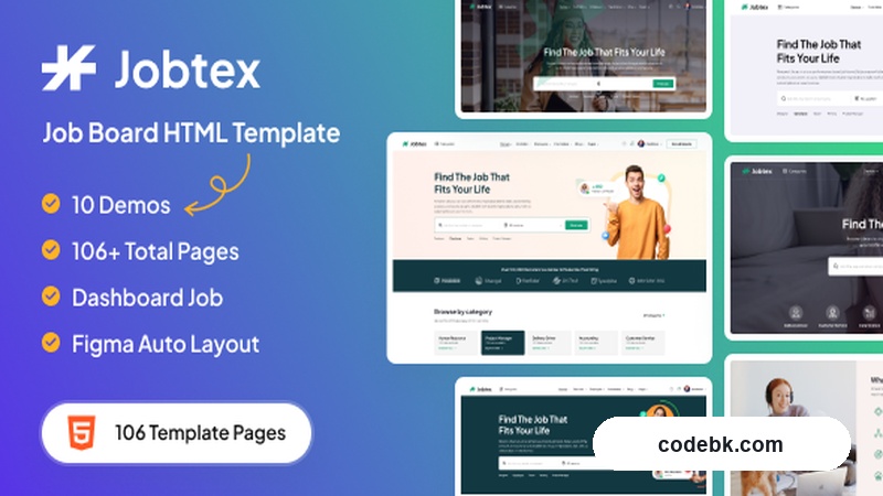 Jobtex – Job Board & Career Networking HTML Template (100+ Pre-Built Pages, Responsive, Customizable)